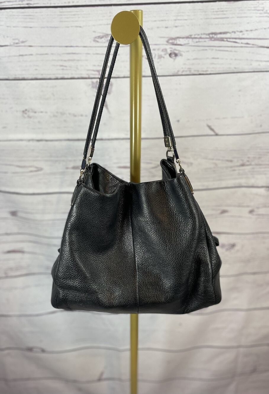 Coach Madison Phoebe Black Pebbled Leather 3 Compartment Shoulder Tote Bag Purse